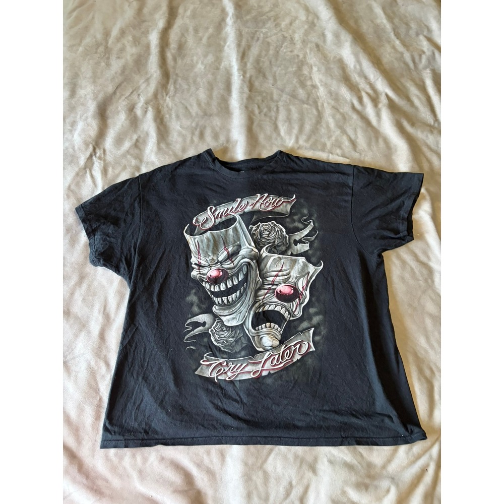 DGA Smile Now Cry Later Graphic Tee Black XL Chicano Art Drama Masks T-Shirt